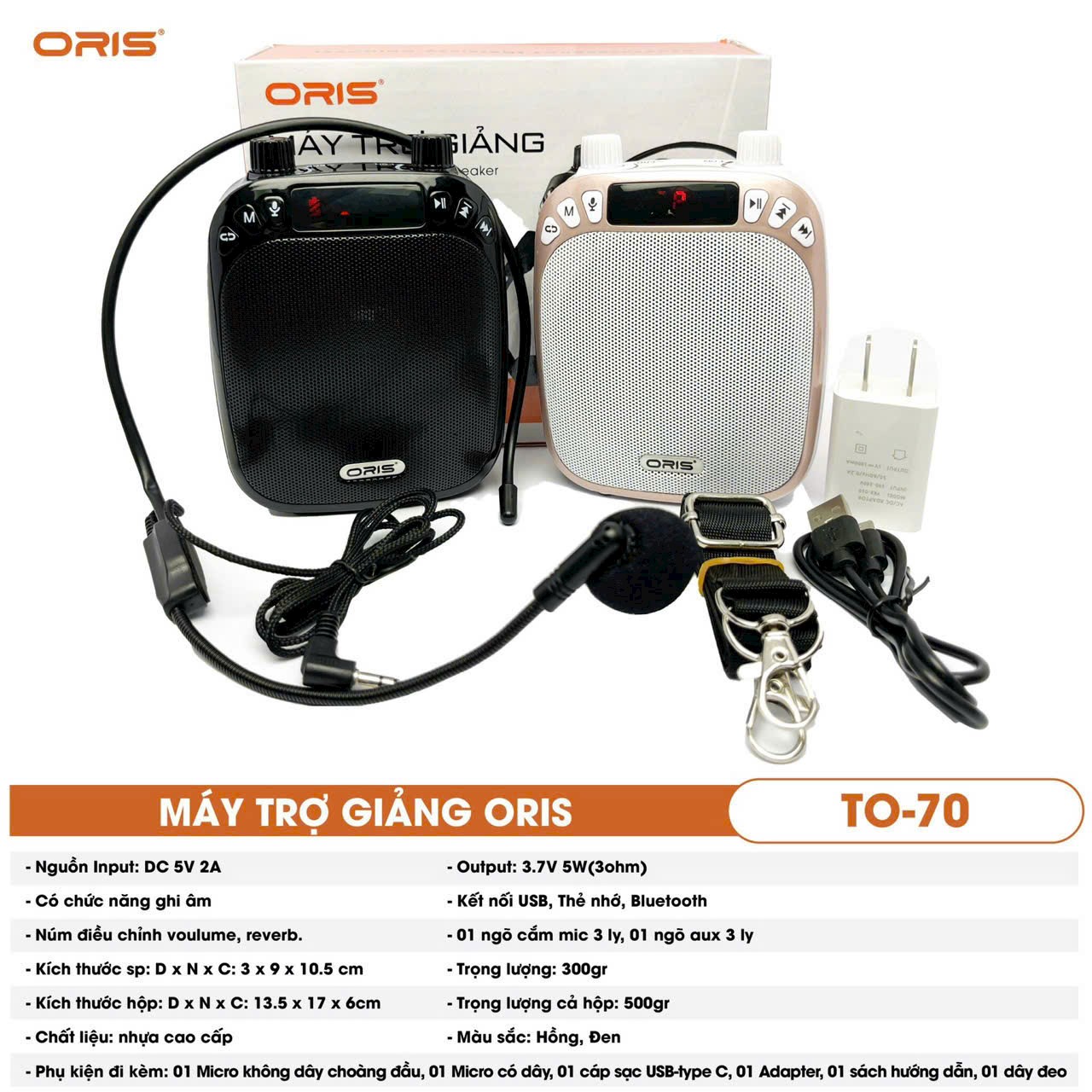 Loa máy trợ giảng không dây chính hãng ORIS TO-70 sóng UHF kèm 2 micro cao cấp chống nhiễu chống hú tốt