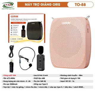 Máy trợ giảng không dây ORIS TO-88 công suất 10W kèm 1 micro cài áo, 1 micro choàng đầu có dây tích hợp Echo giúp giọng trong, sáng hơn
