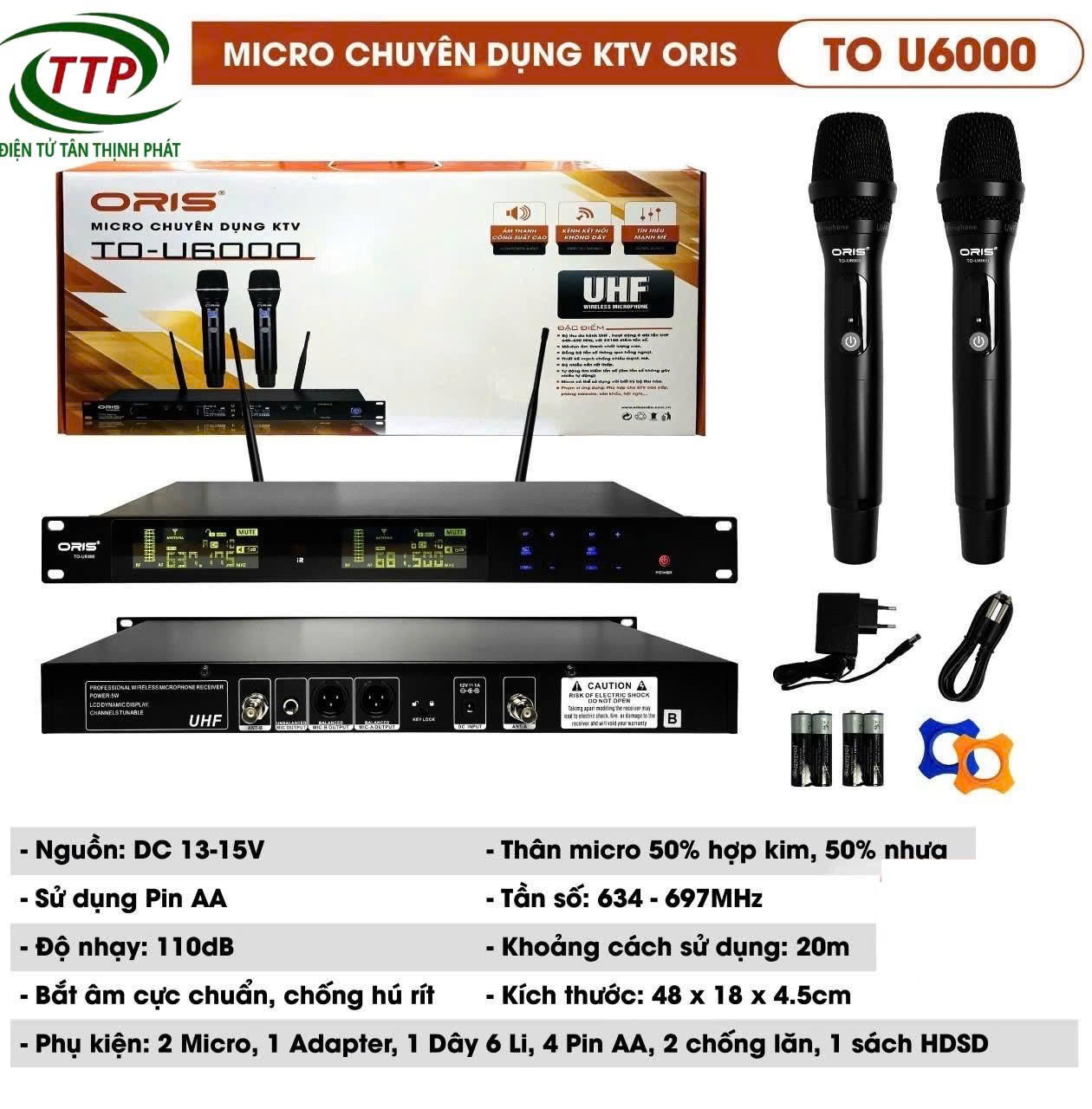 Micro karaoke không dây chính hãng ORIS TO-U6000 hát nhẹ, hút giọng, âm thanh trung thực