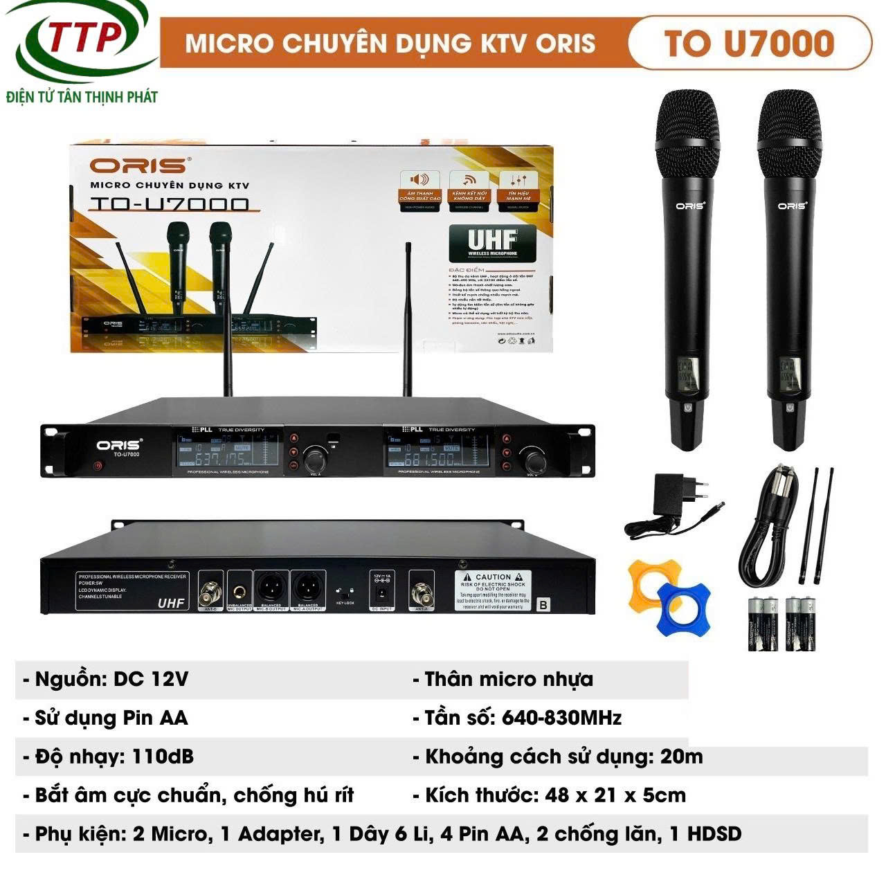 Micro karaoke không dây chính hãng ORIS TO-U7000 hát nhẹ, hút giọng, âm thanh trung thực
