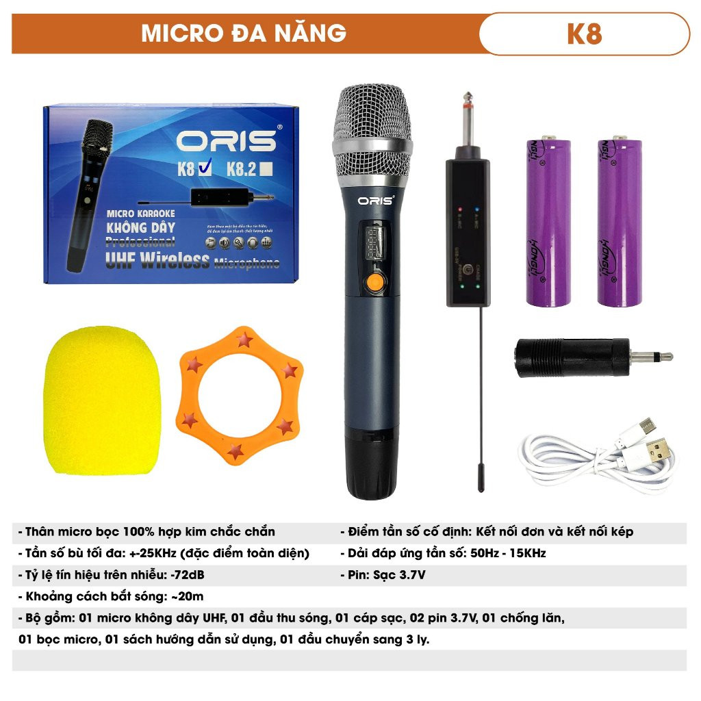 Micro không dây đa năng oris K8 1 micro