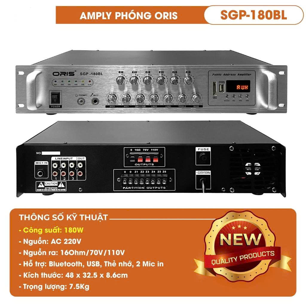 Amply Phóng Thanh ORIS SGP-180BL Công Suất Lớn 180W, Amply Thông Báo Chuyên Nghiệp Cho Mọi Không Gian