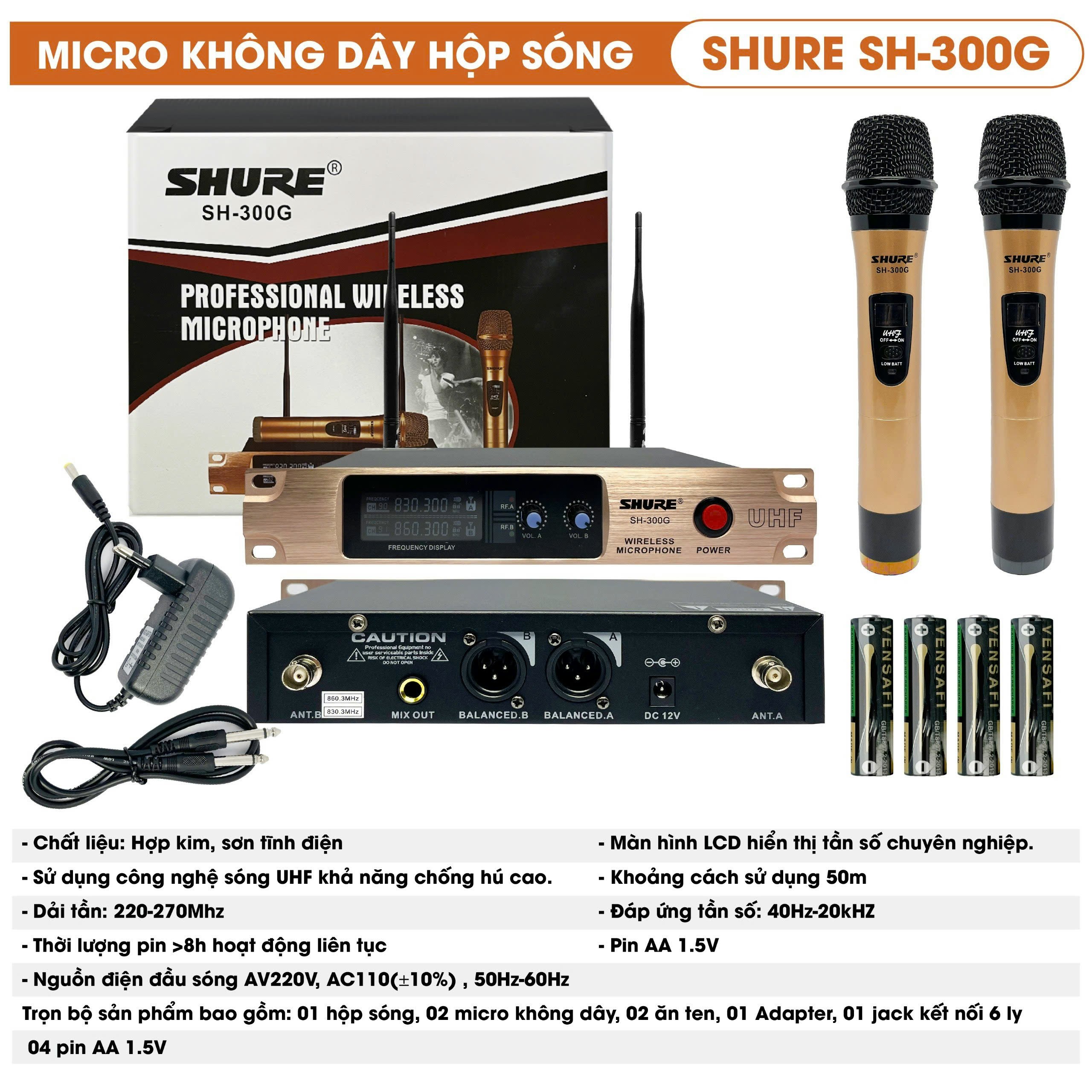 Micro không dây karaoke shure SH300G hàng cao cấp loại 1