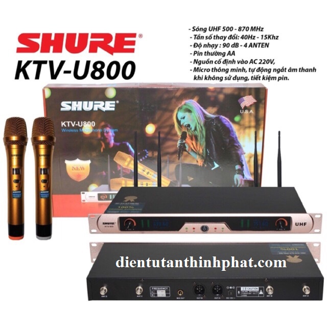 Micro không dây shure KTV-U800 hát nhẹ, UHF chất lượng