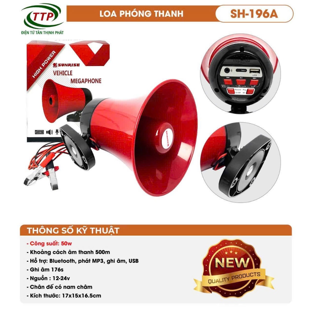 Loa phóng thanh dùng bình ắc quy SUNRISE SH-196A chính hãng công suất 50w
