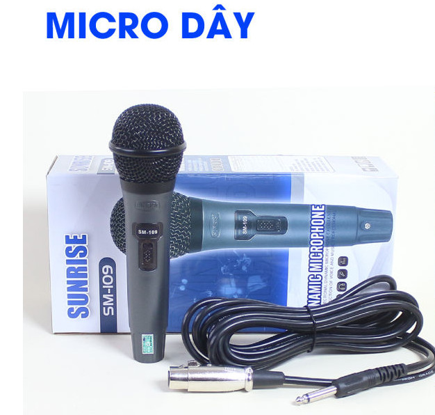 Micro karaoke có dây chính hãng Sunrise SM-109 hát nhẹ, bắt giọng hay, mic kèm dây zin dài 5m, chất lượng nhôm bền bỉ