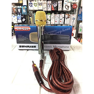 Micro karaoke có dây chính hãng Sunrise SM-228 đầu mic chất lượng cao, thân kim loại kèm dây zin dài 8m chống gãy bền bỉ