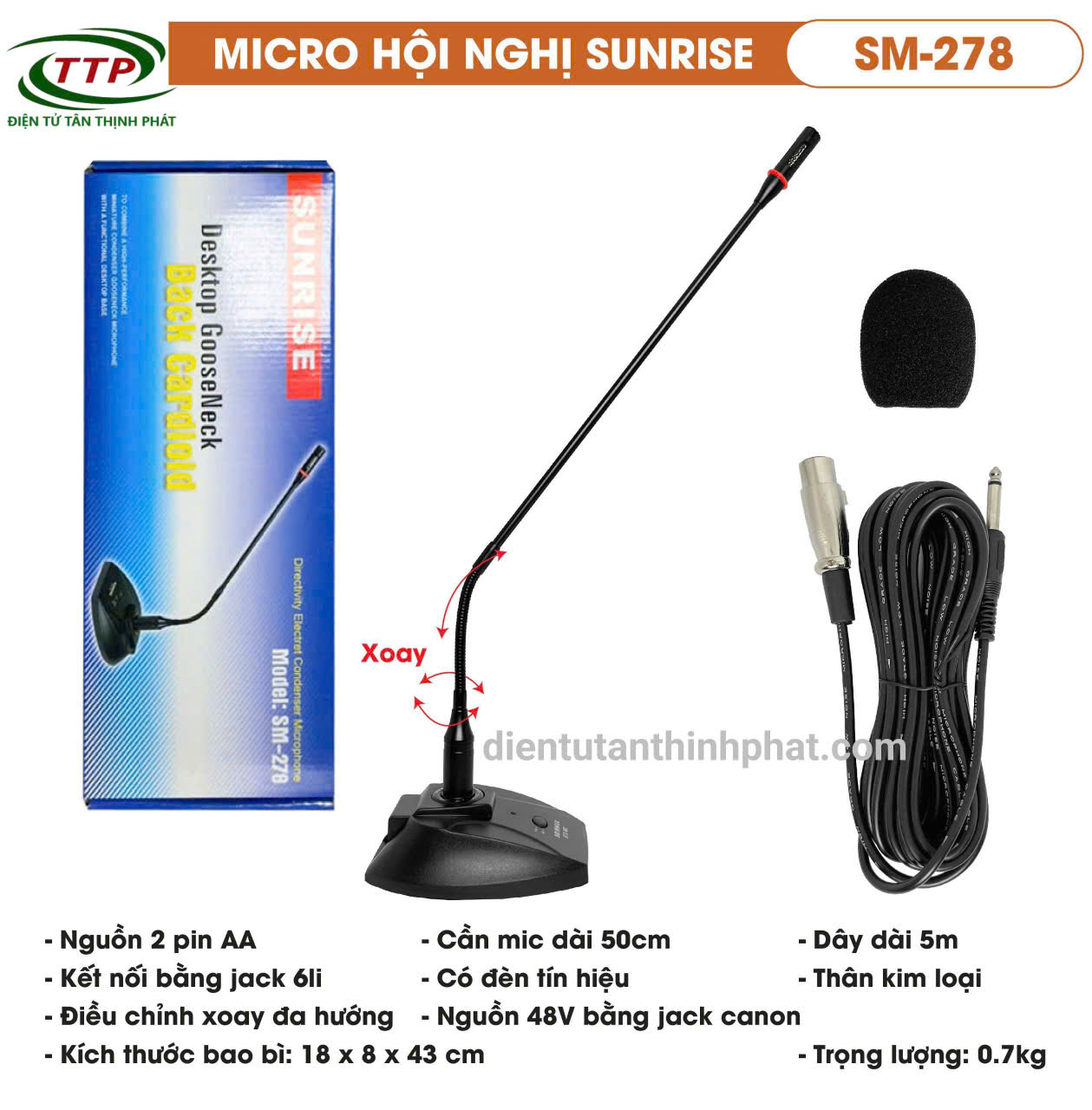 Micro hội nghị, cỗ ngỗng có dây sunrise sm-278 cần micro dài 50cm