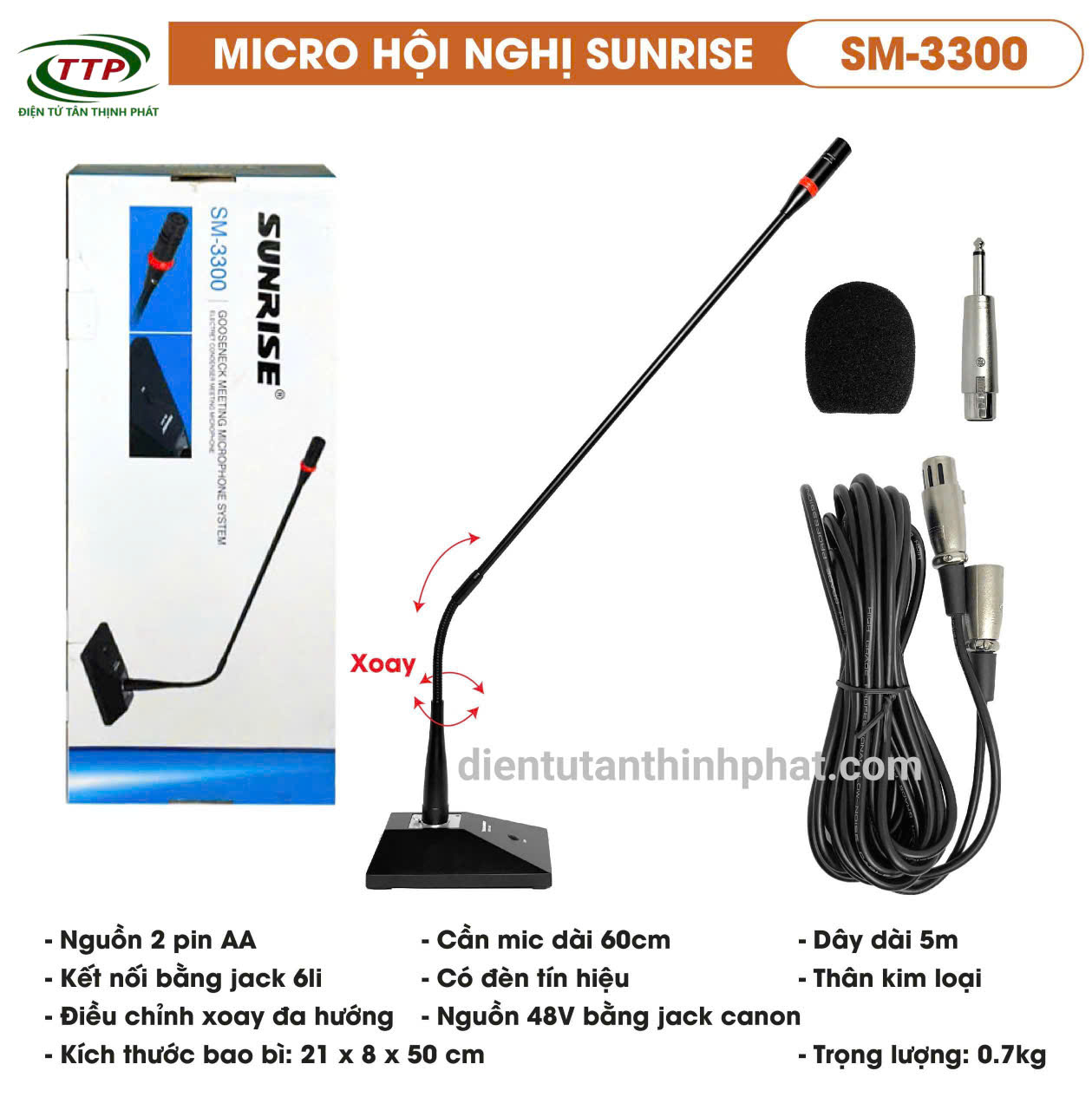 Micro hội nghị, cổ ngỗng sunrise sm-3300 cần dài 63 cm