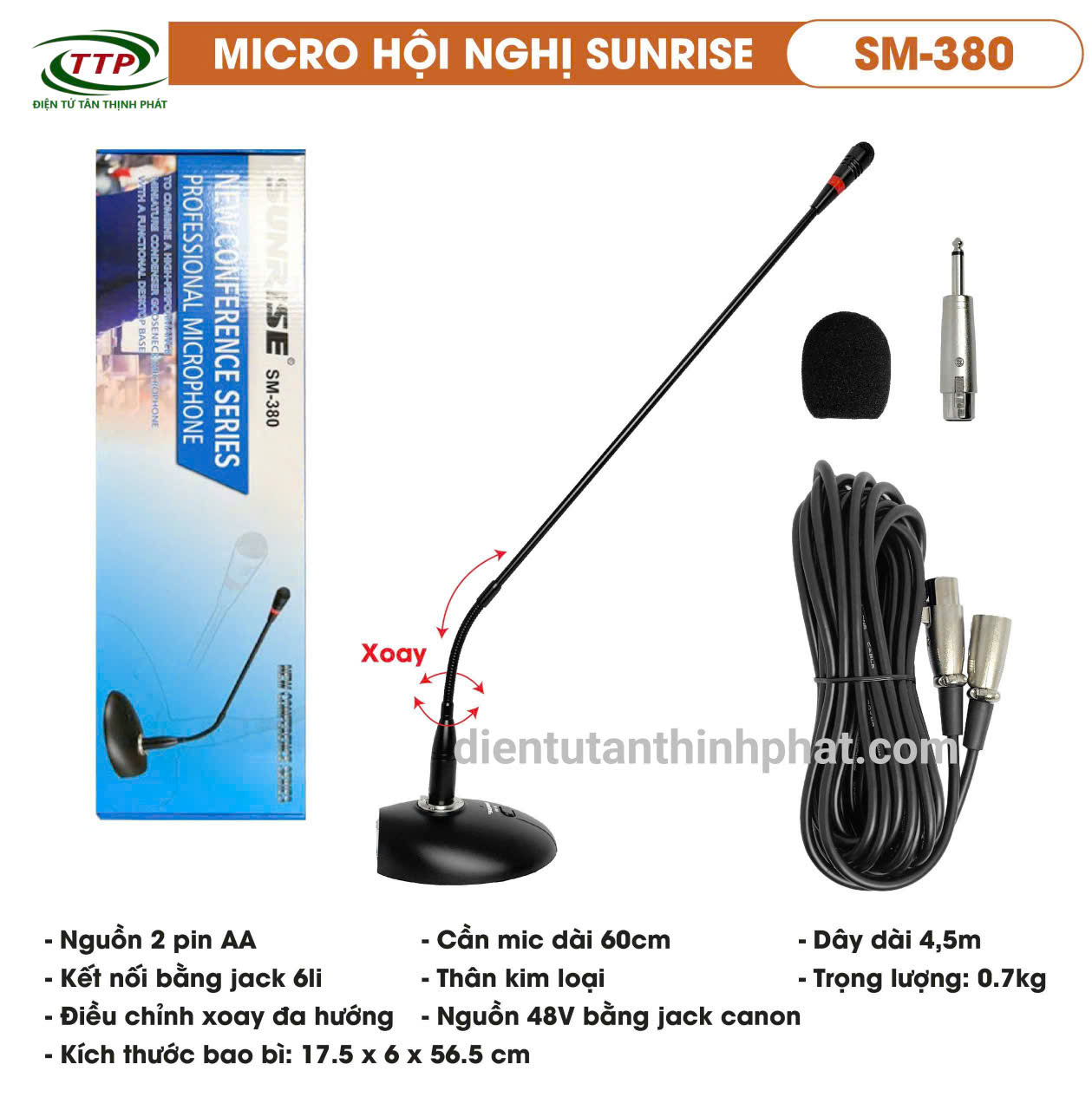 Micro hội nghị, cổ ngỗng có dây sunrise sm-380 cần micro dài 56 cm