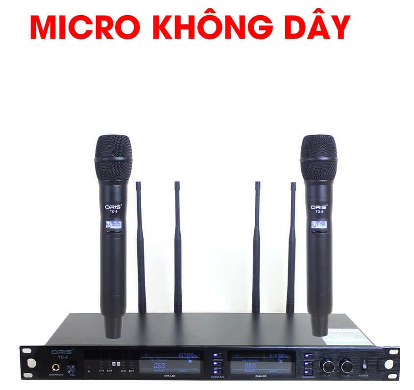 Micro hộp sóng cao cấp không dây chính hãng ORIS TO-8, Mic karaoke tích hợp Bo xử lý công nghệ cao